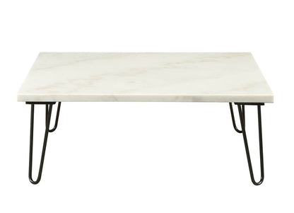 Marble Top Coffee Table with Hairpin Style Metal Legs, White and Black - View 4