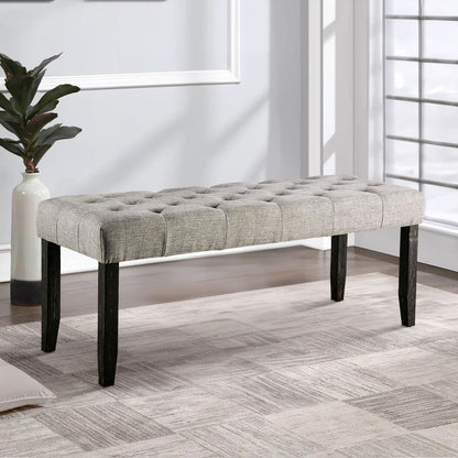 48 Inches Bench with Tufted Seat and Chamfered Legs, Light Gray - View 7
