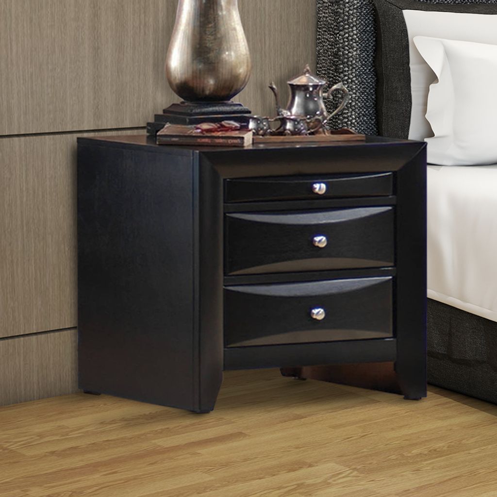 Wooden 2 Drawer Nightstand with tray, Black - View 6
