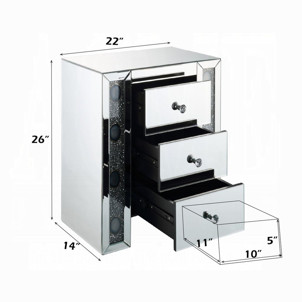 Wood & Mirror Nightstand with Agate Inserts, Silver - View 6