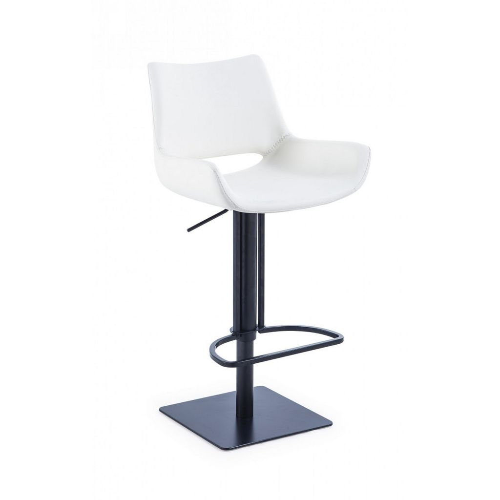 Swivel Faux Leather Bar Stool with Countered Seat, White and Black