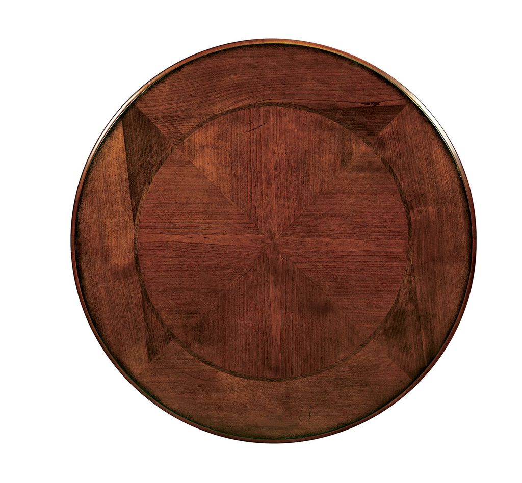 Round Wood and Metal End Table with Scroll Details, Brown - View 2