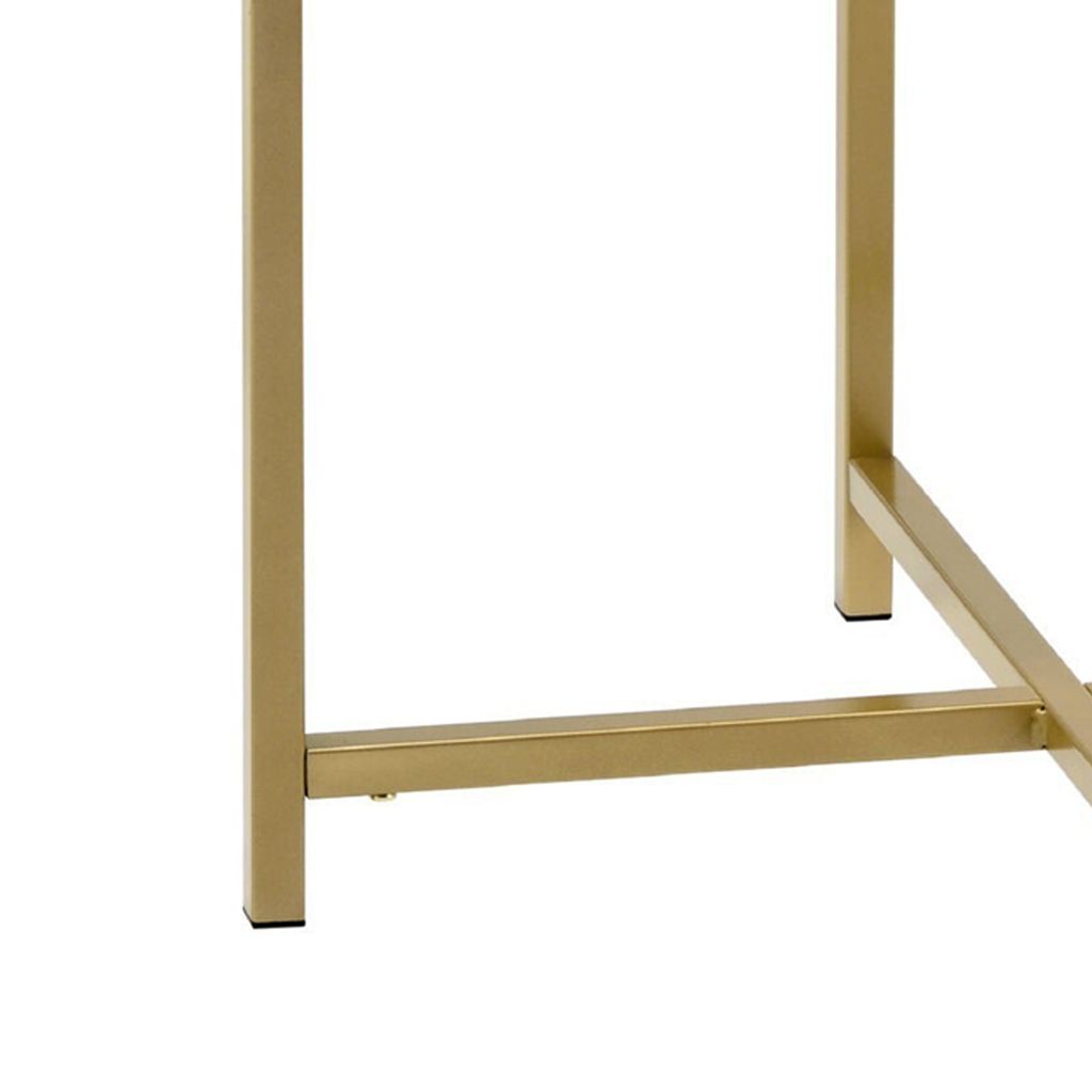 End Table with Round Glass Top and Metal Frame, Gold - View 5