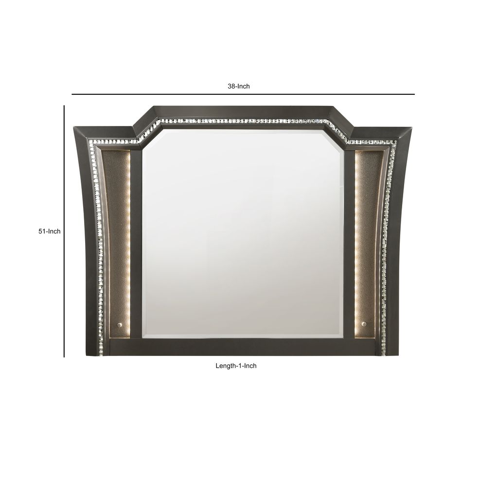 Contemporary Style Wooden Decorative Mirror with LED Lights, Gray - View 6