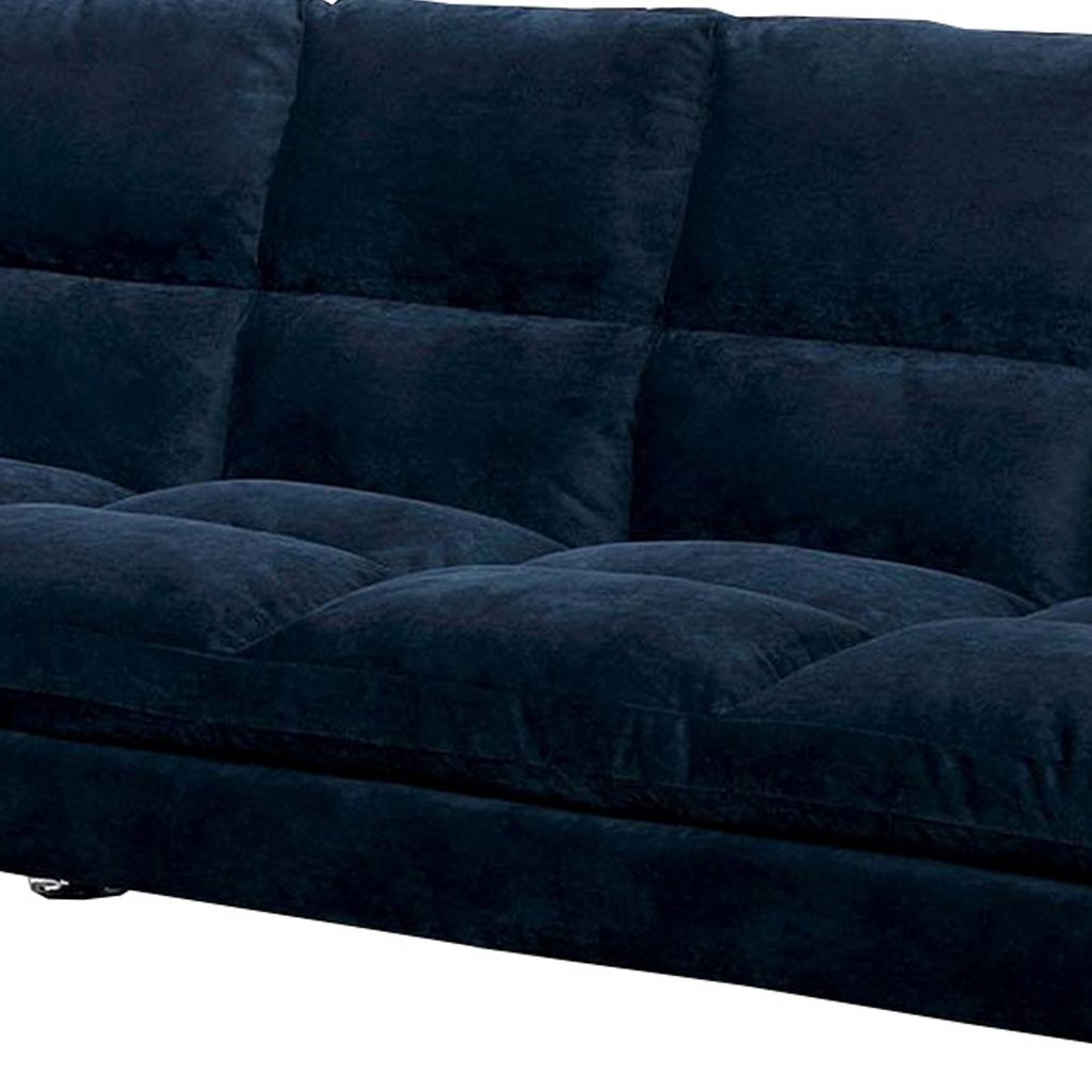 Futon Sofa with Tufted Padded Seating and Metal Legs, Blue - View 3