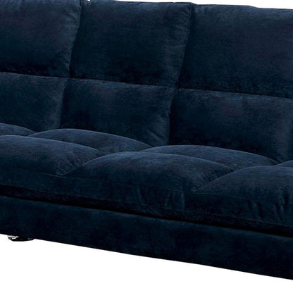 Futon Sofa with Tufted Padded Seating and Metal Legs, Blue - View 3