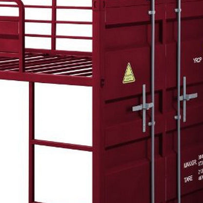 Twin Loft Bed with Metal Frame and Slide, Red - View 5