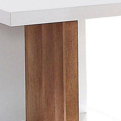 End Table with Open Bottom Parted Shelf, White and Brown - View 4