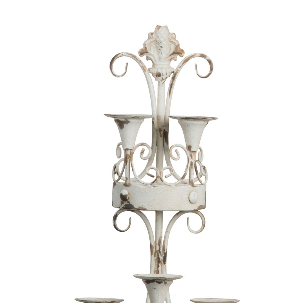 16 Inch Wall Mount Candle Holder, Ornately Scrolled White Metal Finish - View 3
