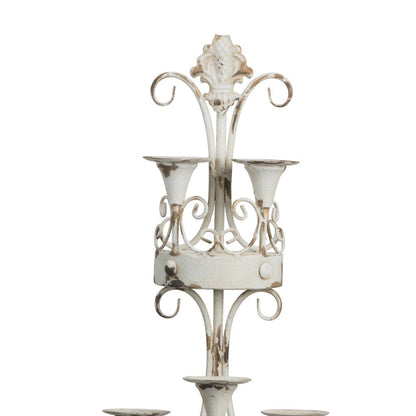 16 Inch Wall Mount Candle Holder, Ornately Scrolled White Metal Finish - View 3