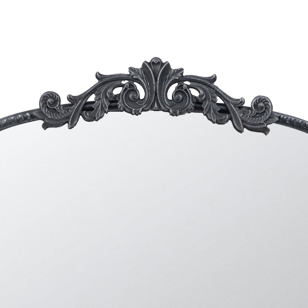 Kea 36 Inch Wall Mirror, Black Curved Metal Frame, Baroque Accent Design - View 3