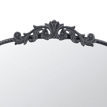 Kea 36 Inch Wall Mirror, Black Curved Metal Frame, Baroque Accent Design - View 3
