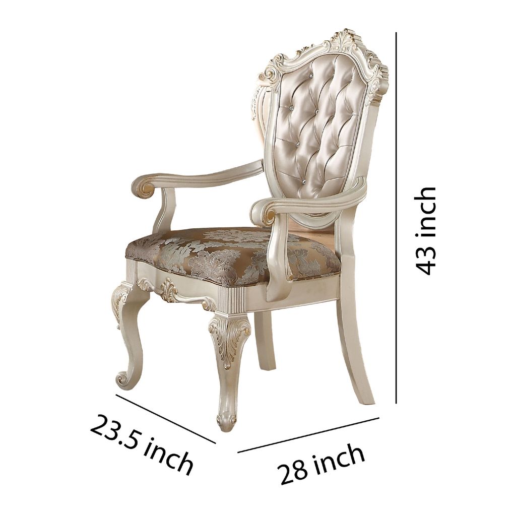 28 Inch Vegan Faux Leather Dining Side Chair, Set of 2, White, Gold - View 6