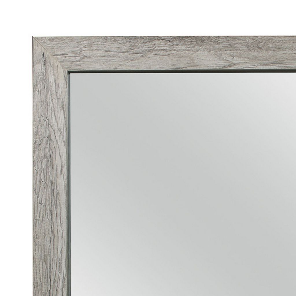 Zane 39 Inch Transitional Mirror, Square Wood Frame, Weathered Gray Veneer - View 2