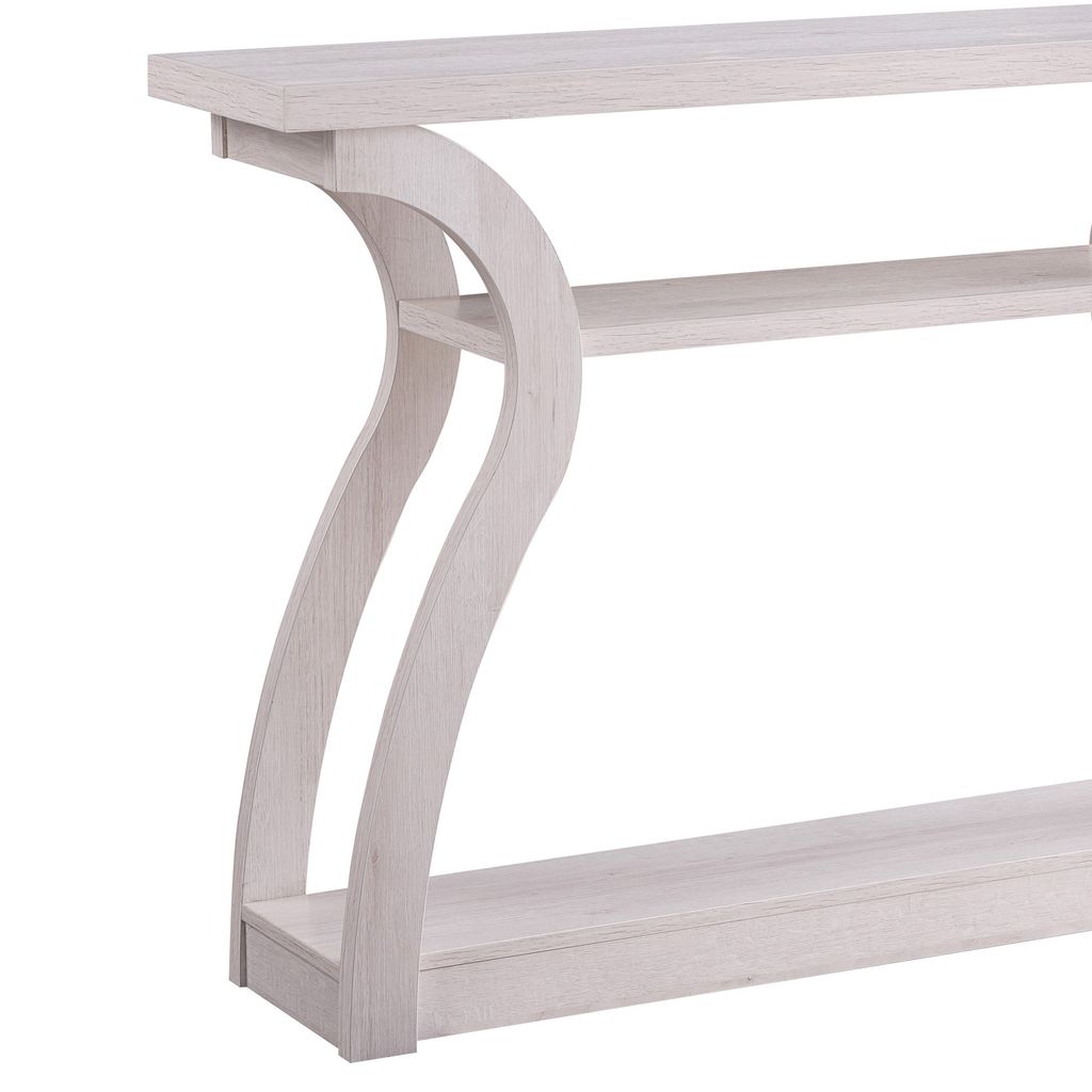 Rectangular Top Wooden Frame Console Table with 2 Bottom Shelves, Off White - View 2