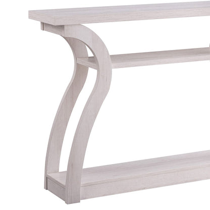 Rectangular Top Wooden Frame Console Table with 2 Bottom Shelves, Off White - View 2