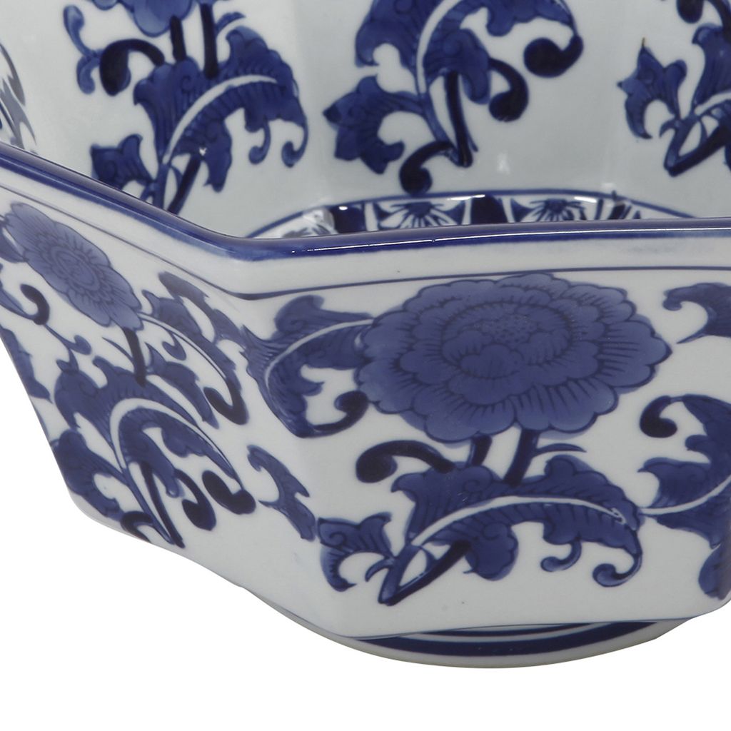 11 Inch Decorative Bowl with Floral Pattern on Blue and White Porcelain - View 4
