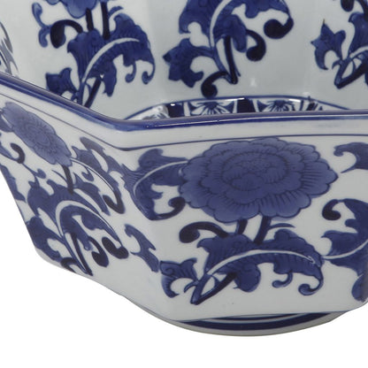 11 Inch Decorative Bowl with Floral Pattern on Blue and White Porcelain - View 4