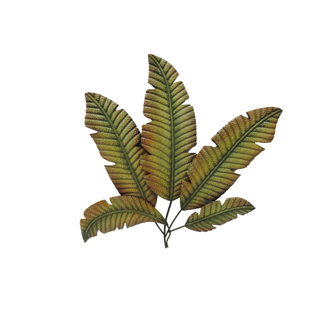35 Inch Tropical Metal Palm Leaf Wall Mount Accent Decor, Brushed Green, Antique Yellow, Black