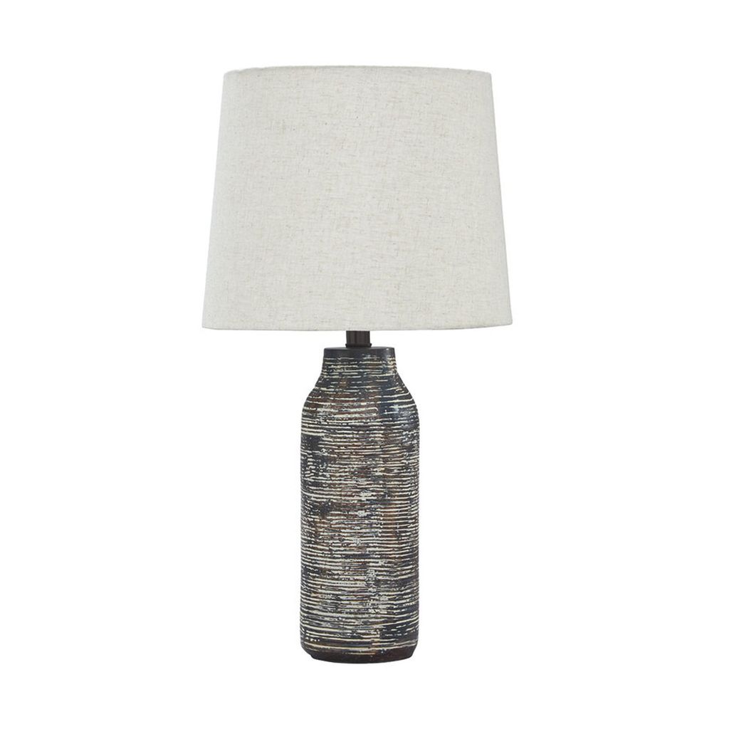 Fabric Shade Table Lamp with Textured Base, Set of 2, White and Black - View 3