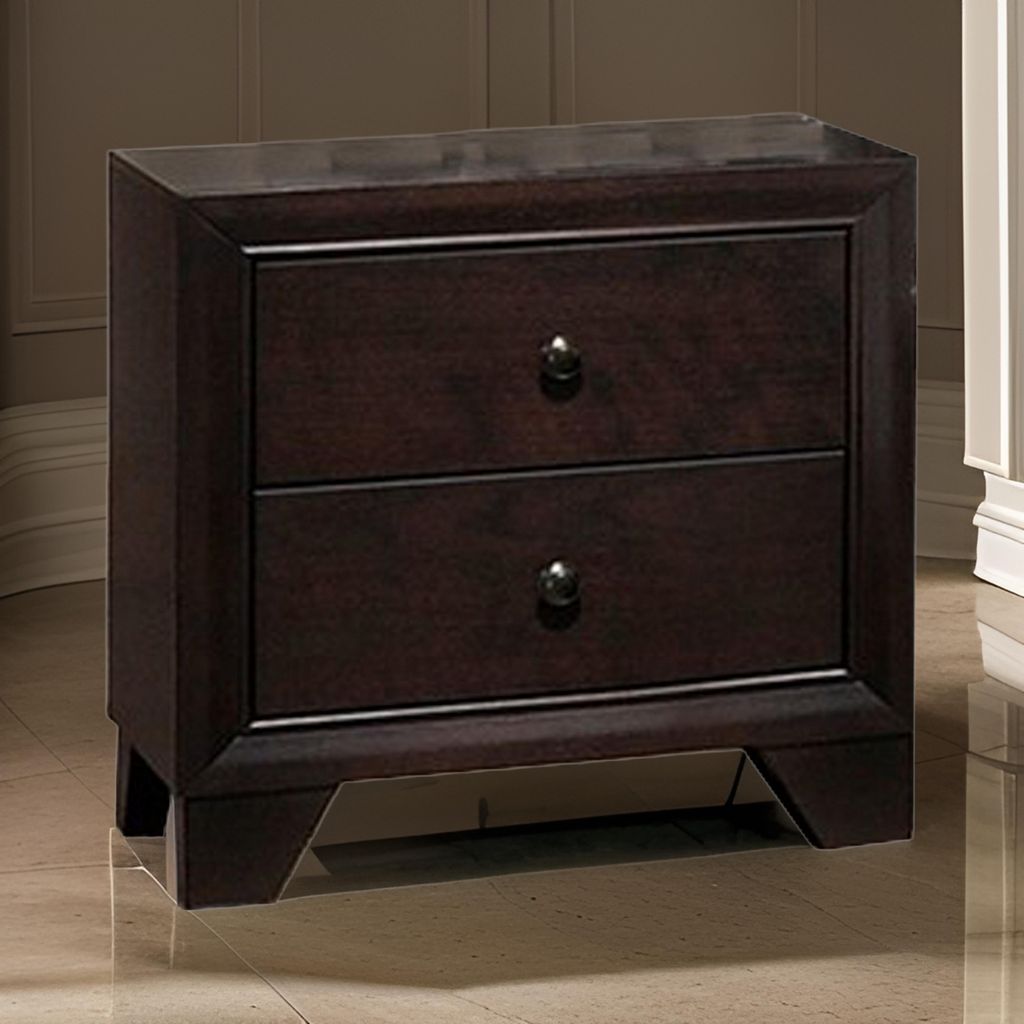 Transitional Wooden Nightstand with Two Spacious Drawers, Brown - View 7
