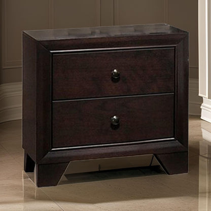 Transitional Wooden Nightstand with Two Spacious Drawers, Brown - View 7