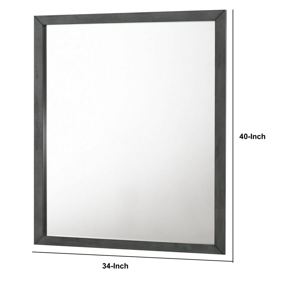 Wall Mirror with Rectangle Frame and Natural Wood Grain Details, Gray - View 6