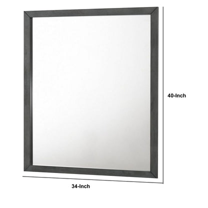 Wall Mirror with Rectangle Frame and Natural Wood Grain Details, Gray - View 6