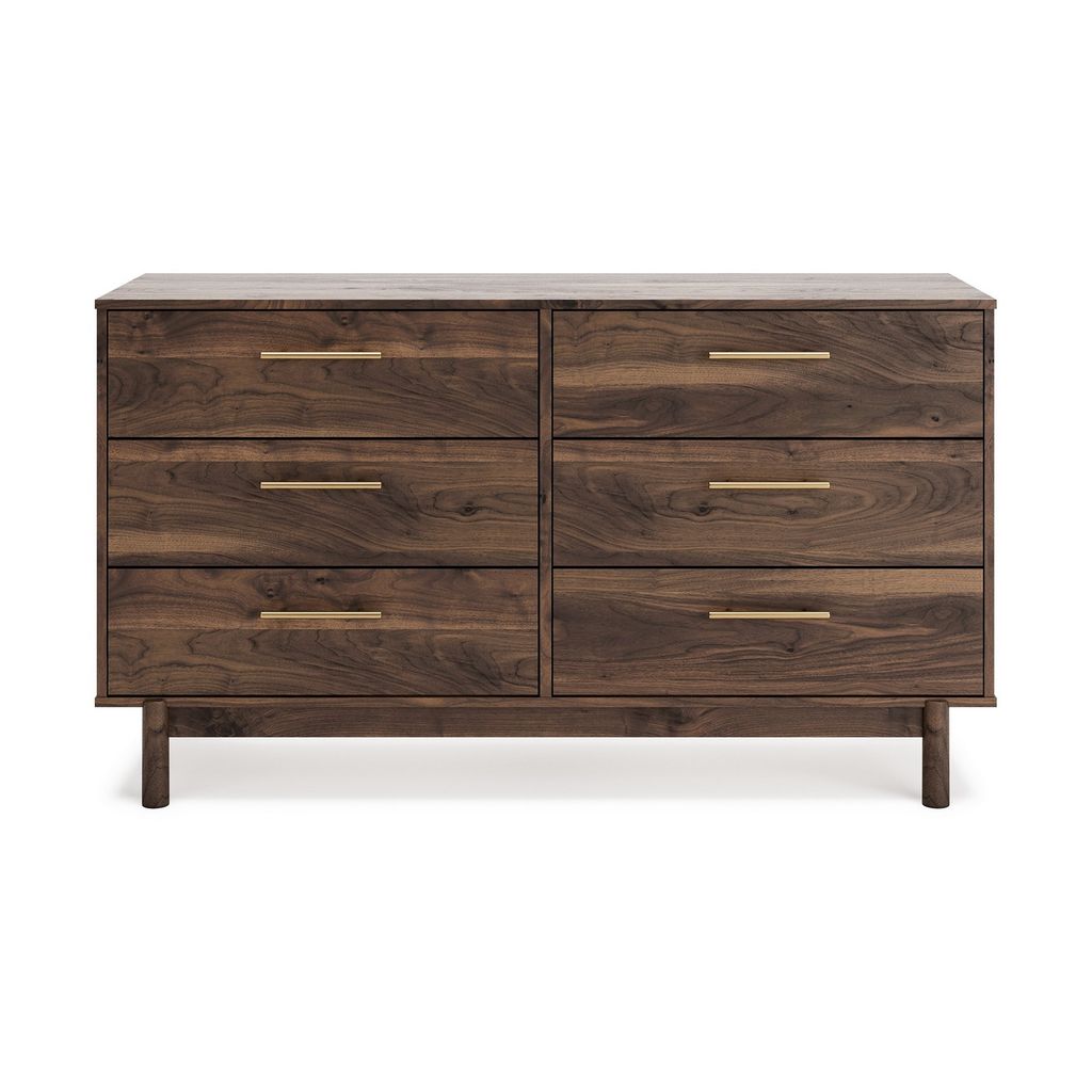 Kip 59 Inch Modern Dresser, Brown Wood Frame, 6 Drawers, Gold Metal Handles - View 2