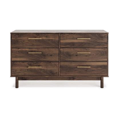 Kip 59 Inch Modern Dresser, Brown Wood Frame, 6 Drawers, Gold Metal Handles - View 2