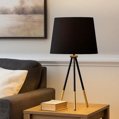 Table Lamp with Tripod Metal Base, Black and Gold - View 7
