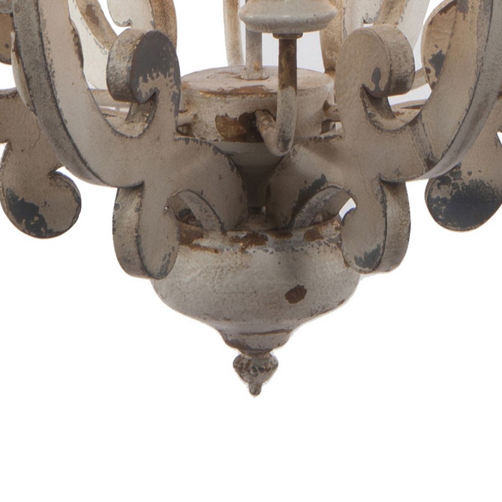 Aki 21 Inch 6 Light Chandelier, Carved Wood Frame, Classic, Vintage, White - View 4