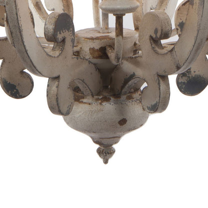 Aki 21 Inch 6 Light Chandelier, Carved Wood Frame, Classic, Vintage, White - View 4