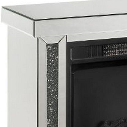 Electric Fireplace with Mirror Panel Framing and Faux Diamonds, Silver - View 4