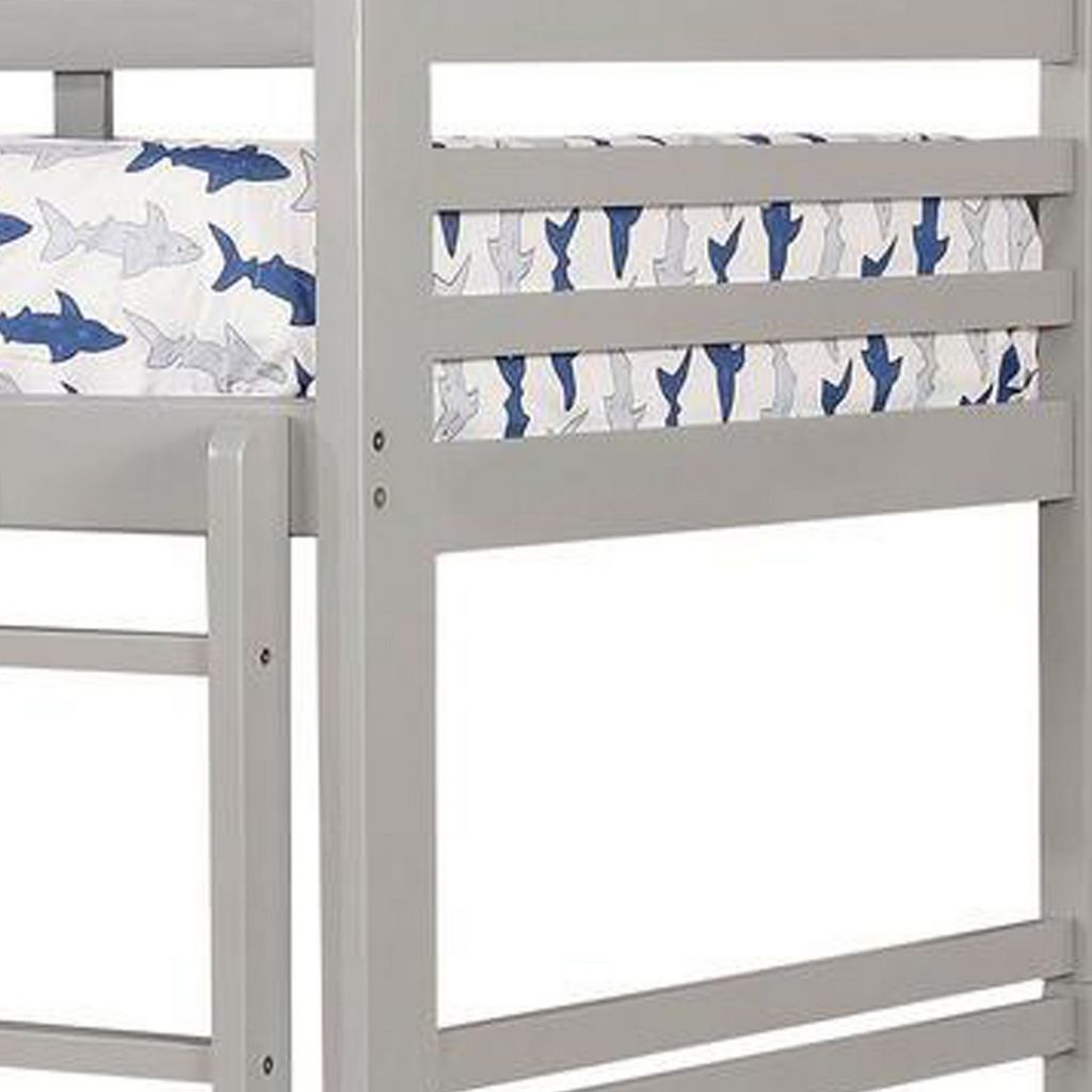 Transitional Twin Over Twin Bed with Attached Ladder and Drawers, Gray - View 3