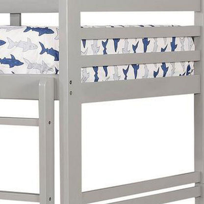Transitional Twin Over Twin Bed with Attached Ladder and Drawers, Gray - View 3