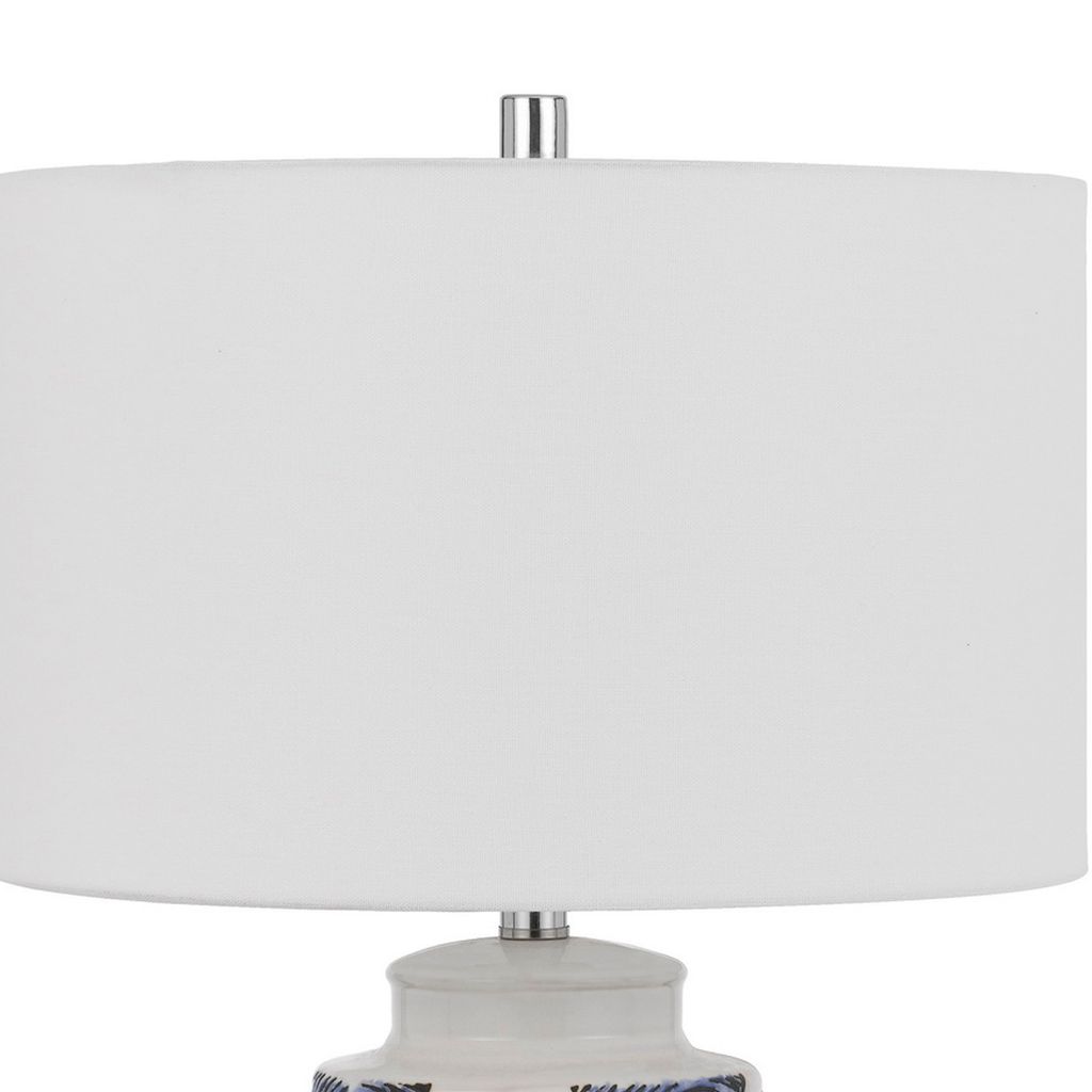 27 Inch Coastal Ceramic Table Lamp, Dimmer, Sea Shells, Blue - View 3