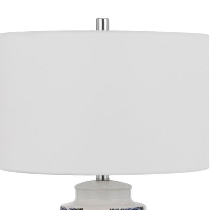 27 Inch Coastal Ceramic Table Lamp, Dimmer, Sea Shells, Blue - View 3