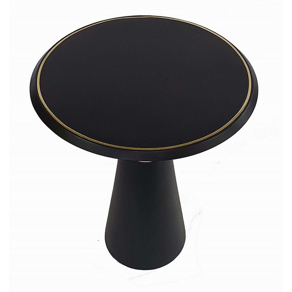 22 Inch Round Mango Wood Side Table, Smooth Brass Accents, Black Finish - View 3