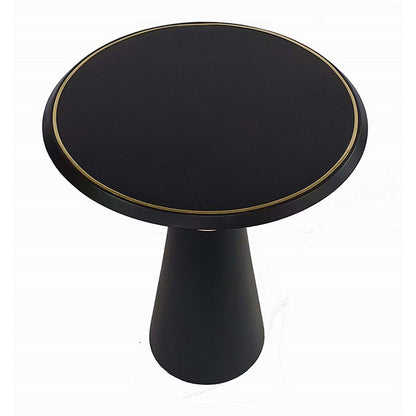 22 Inch Round Mango Wood Side Table, Smooth Brass Accents, Black Finish - View 3