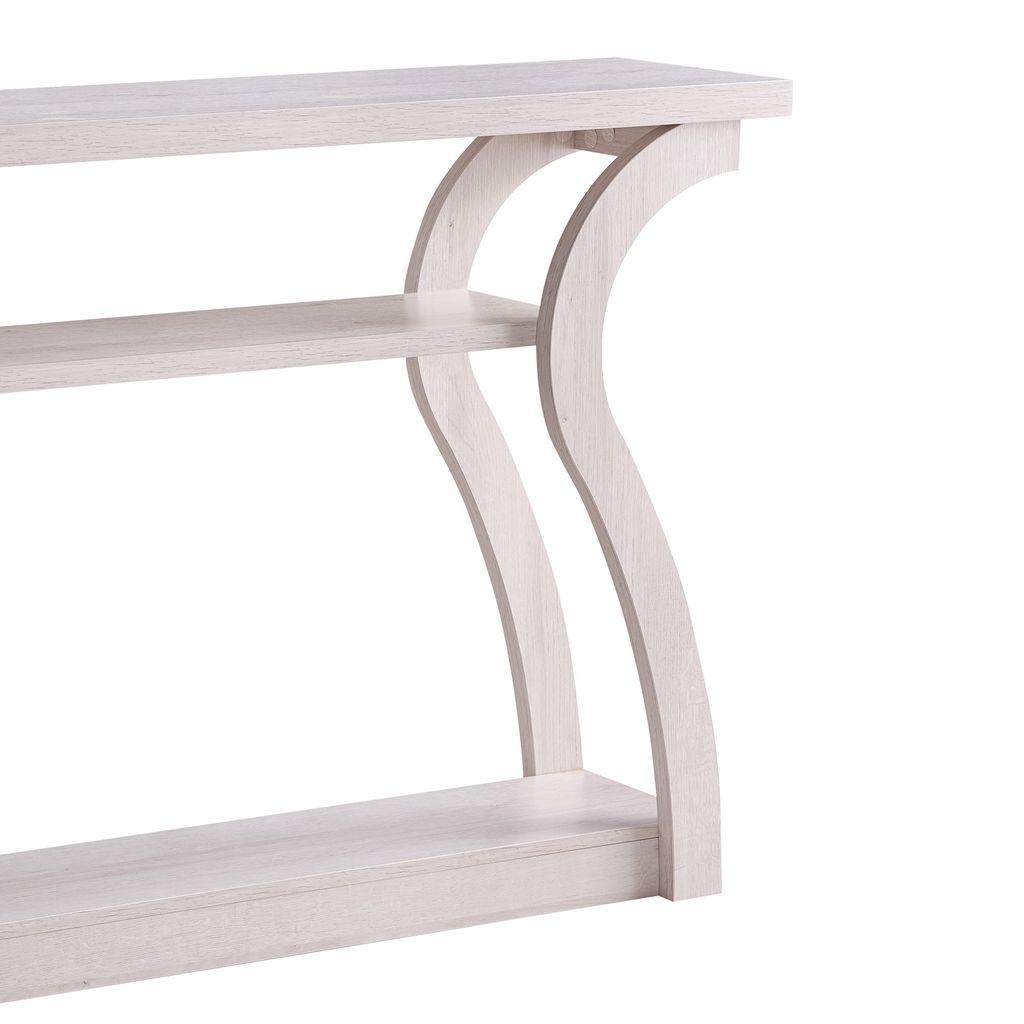 Rectangular Top Wooden Frame Console Table with 2 Bottom Shelves, Off White - View 3