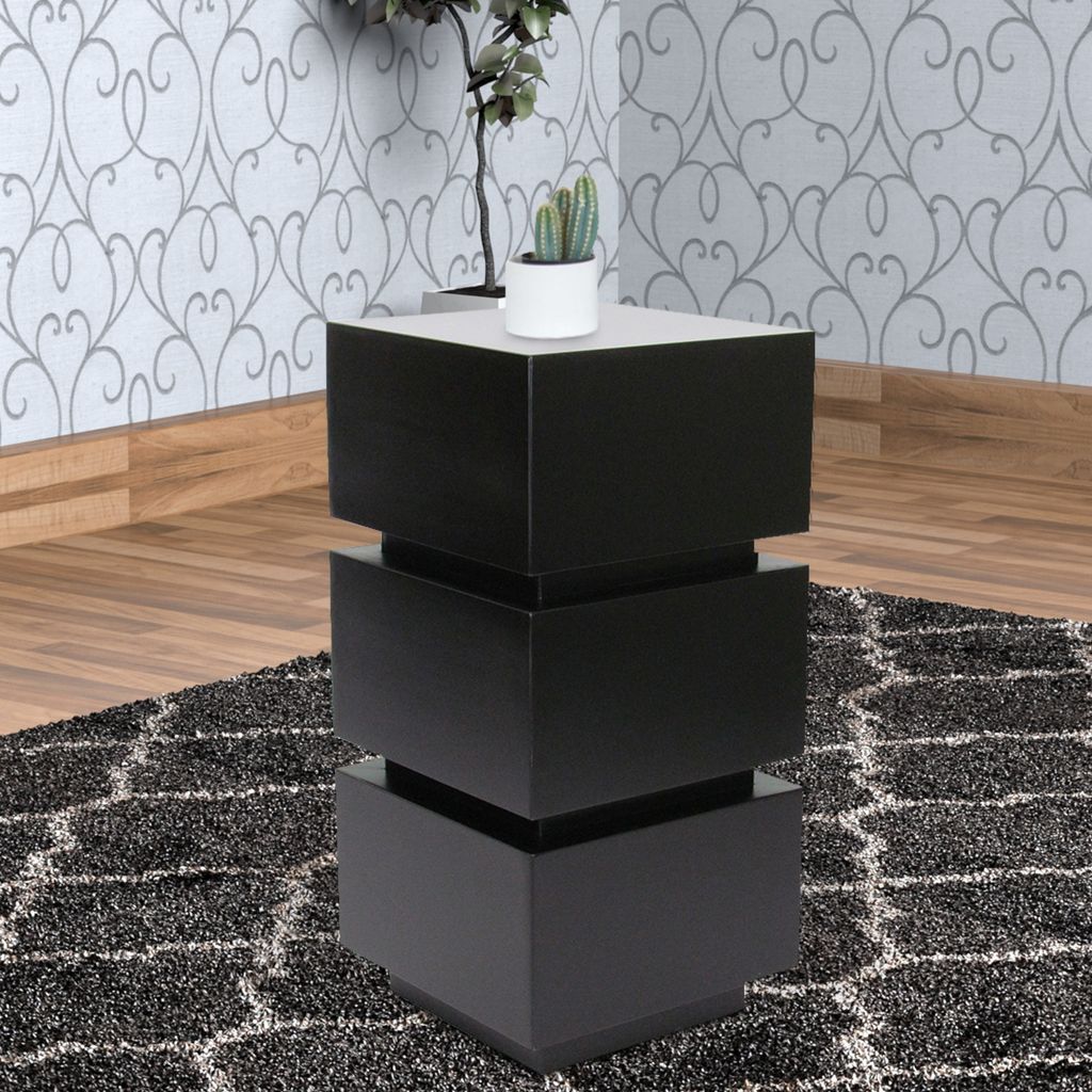 Wooden Pedestal Stand in Stacked Cube Design, Antique Black - View 6