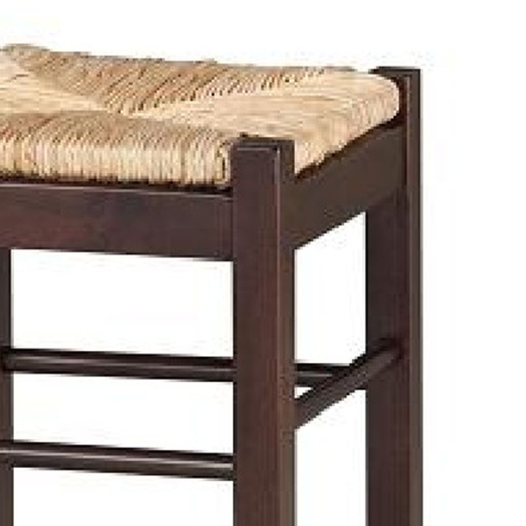 Rush Woven Wooden Frame Counter Stool with Saber Legs, Beige and Dark Brown - View 2