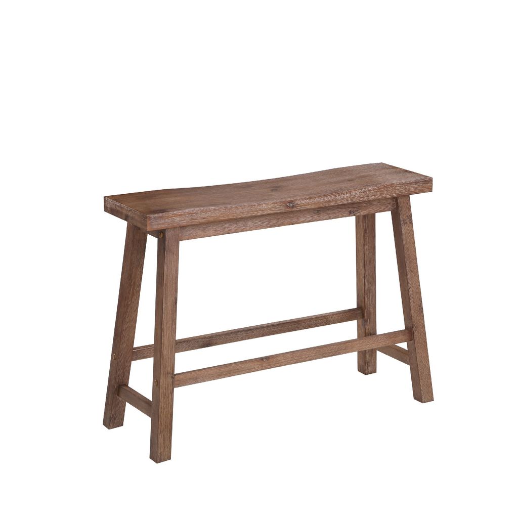 Amber 33 Inch Rubberwood Bench with Saddle Seat, Rectangular, Brown