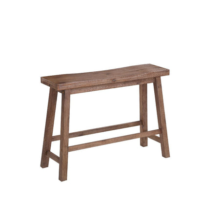 Amber 33 Inch Rubberwood Bench with Saddle Seat, Rectangular, Brown