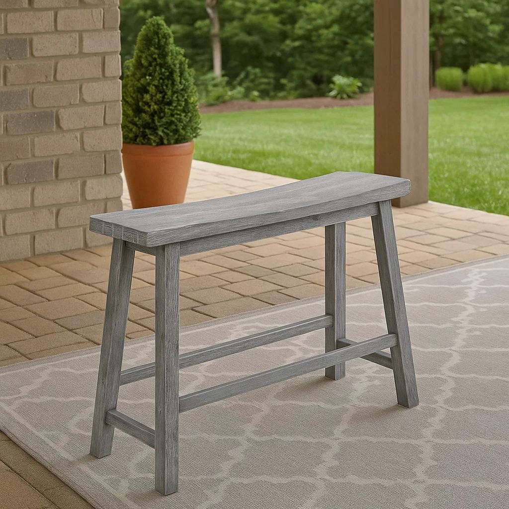 Saddle Design Wooden Bench with Grain Details, Gray - View 7