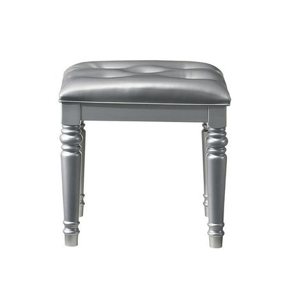 Kya 20 Inch Vanity Stool with Tufted Vegan Faux Leather Seat, Glam Silver - View 2
