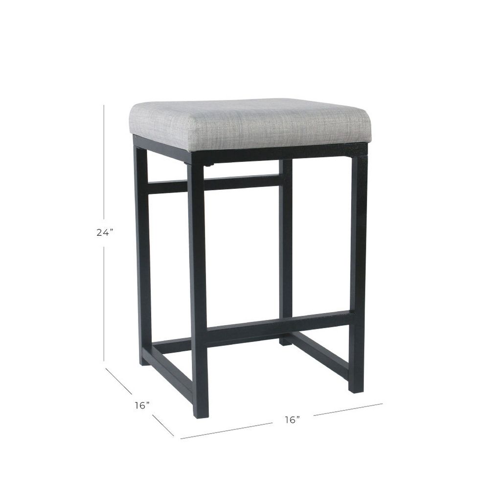Open Back Metal Counter Stool with Fabric Upholstered Padded Seat, Gray and Black - View 6