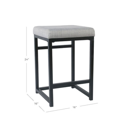 Open Back Metal Counter Stool with Fabric Upholstered Padded Seat, Gray and Black - View 6