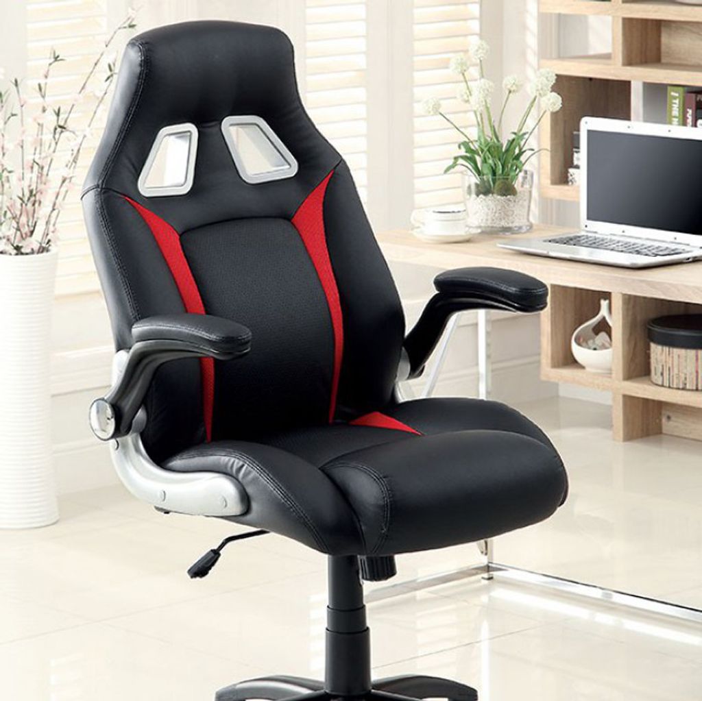 Leatherette Gaming Chair with Padded Armrests and Adjustable Height, Black - View 3
